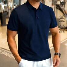 AHTELB Summer Polo Shirt Men Short Sleeve Silk-Like Polo Shirt High-Quality Collar T-Shirt, Gym Wear For Men, Men's T-Shirts, Men's Gifts, Men's Tops, Fishing Gifts For Men - Navy Blue - View 7