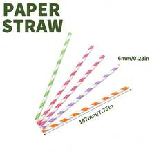 Paquete de 25/100 pajitas de papel a rayas de colores variados - 6 x 197 mm | Perfectas para café, cócteles, té con leche y como decoración para cumpleaños, bodas y fiestas en cualquier ocasión. Se disuelven en agua. - Multicolor - Ver 4