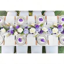 2Pack Artificial Peony Flower Garland - Silk Peony Garland With White Flowers Wedding Party Table Decoration, 6ft/Strand - White & Purple & Dark Purple + 1 - View 4