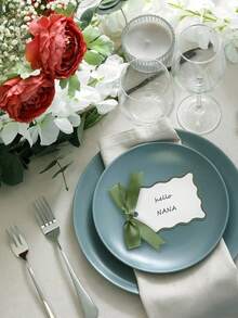 24张扇贝形姓名卡，配丝带，婚礼桌卡及丝带套装，优雅派对餐桌布置，生日订婚晚宴餐桌装饰，DIY婚礼座位卡及丝带餐桌布置 - 彩色 - 查看 3