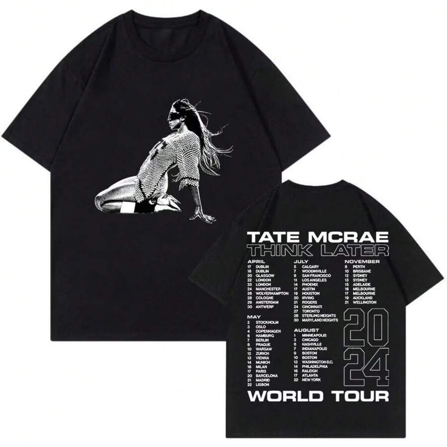 FENZAN Tate McRae Tshirt Think Later World Tour Short Sleeve Streetwear Men Women Casual T-Shirt - màu đen - Xem 1