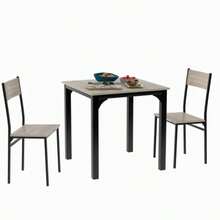 Dining Room Set And Chairs, Including A Table And Two Chairs, Suitable For Balconies, Dining Rooms And Living Rooms, In Natural Tones.