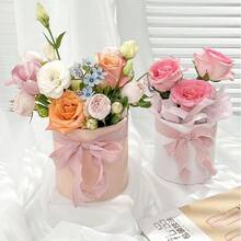 2-In-1 Round Flower Box With Lid, Floral Foam Material, Suitable For Flower Arrangement, Stackable, Ideal For Mother's Day Bouquet Gift Set, Surprise Love Gift Box, Warm Rose Flower Box Packaging, Suitable For Carnations, Tulips And Roses, DIY Valentine's Day Gift, Happy Valentine's Day, Valentine's Confession Day, Galentine's Day, Holiday Gift - Multicolor - View 4