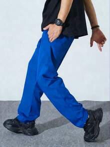 Men's Casual Loose Pants With Drawstring Waist And Back Pockets, Suitable For Casual Dates, Daily Walks - Blue - View 4