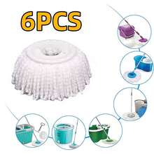 6 Pack Microfiber Replacement Mop Head Spin Mop Head Replacement 6-Pack, Microfiber Refill Heads Universal For 360 Spin Magic Mopping, Round Shape Standard Size White - 白色 - 查看 1