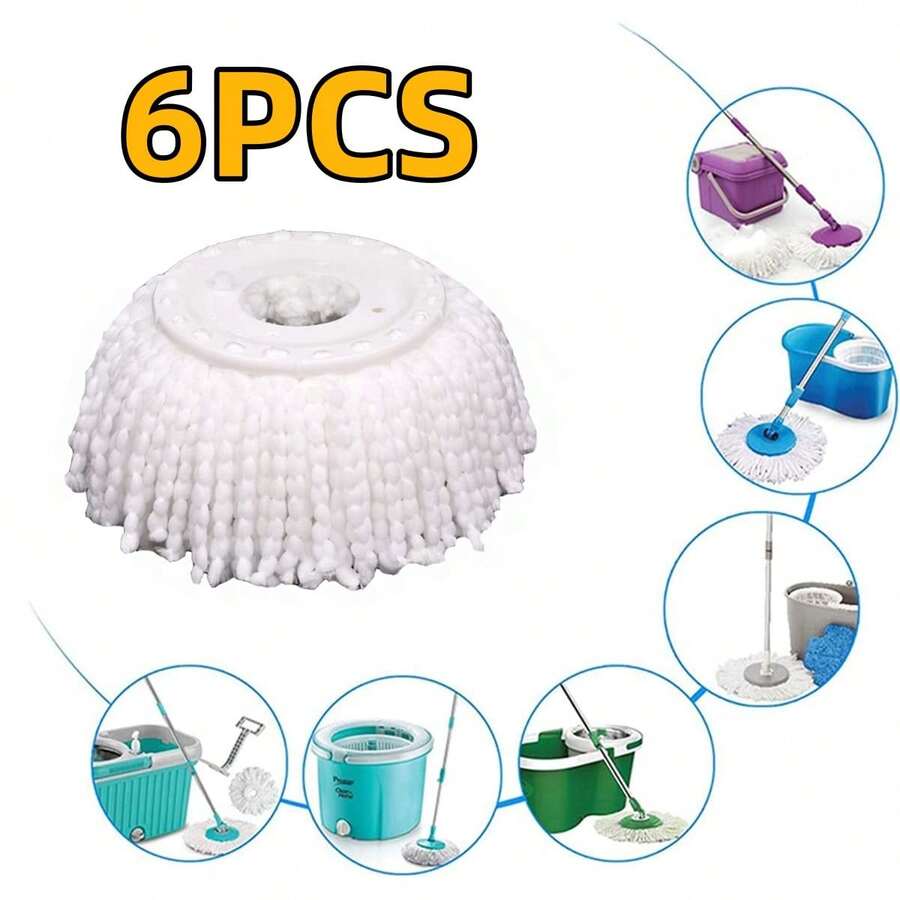 6 Pack Microfiber Replacement Mop Head Spin Mop Head Replacement 6-Pack, Microfiber Refill Heads Universal For 360 Spin Magic Mopping, Round Shape Standard Size White - 白色 - 查看 1