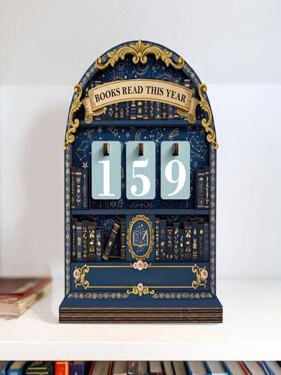 1 Set Vintage Wooden Book Reading Tracker, Can Record Up To 999 Books For Annual Reading And Bookshelf Counting