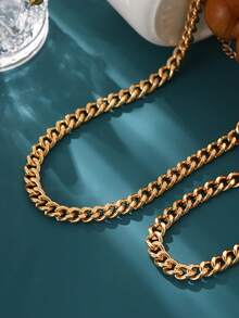 Nooxian 1 Set Women's Accessories, Shiny & Elegant Fashion Niche High-End Design, Minimalist Hip-Hop Exaggerated Thick Chain Necklace Bracelet Jewelry Set, Suitable For Women's Daily Wear - Yellow Gold - View 5