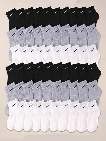 12 زوج من جوارب الأطفال موحد اللون باللون الأسود والأبيض والرمادي، متوسطة الطول، مرنة، قابلة للتنفس وامتصاص الرطوبة، مناسبة للربيع والصيف والخريف والشتاء