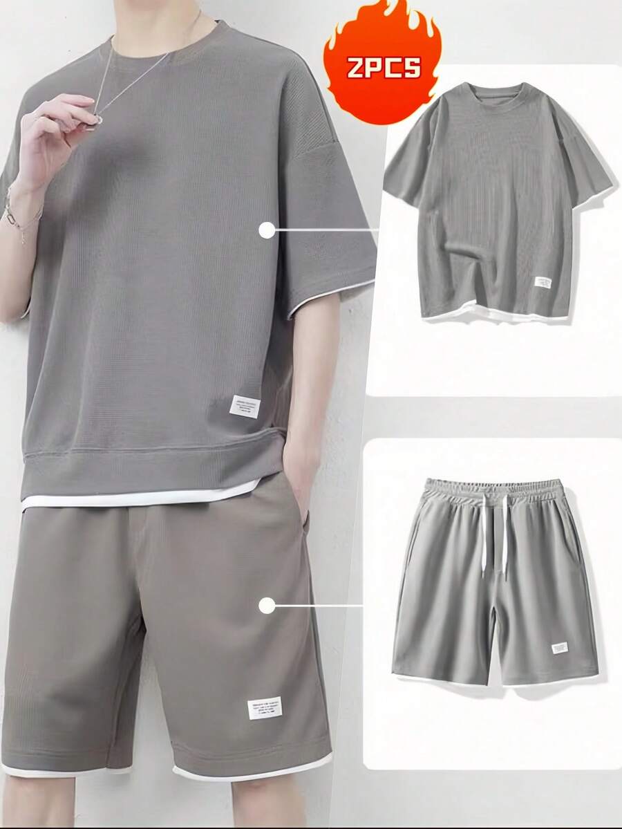 Conjunto Camisas Manga Cómodo Corta Casual Para Hombre 2pz - Gris - Ver 1