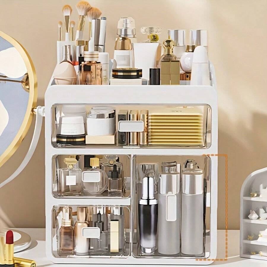 Opbergdoos en -rek voor cosmetica - 28cm/11.02 inches 3+1 lagen [schuine bovenkant + hoge fles stijl] - Bekijken 1