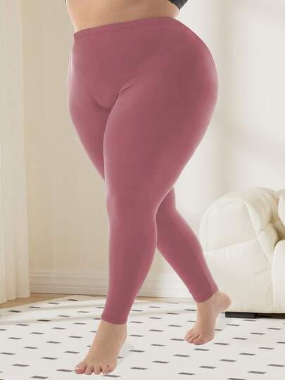 Plus Size Solid Color High Waist Skinny Leggings, Stretchy & Soft Yoga Pants For Women, Casual Sports Tights