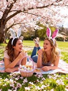 3pcs Glitter Plush Bunny Headband - Holiday Easter & Festive Decor, Shiny Ears And Fluffy Tail, Perfect For Parties And Celebrations, Holiday Headband | Shiny Ears | Soft Material, Bunny Accessory - Multicolor - View 5