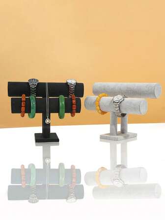 1pc Dual-Layer Velvet Jewelry Display Stand, Jewelry Organizer Tray, Watch Holder, Bracelet Rack, Jewelry Storage Shelf, Desktop Jewelry Stand, Suitable For Necklace Display And Storage