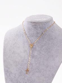 1pc Vintage Style Women's Mary Pendant Cross Necklace With Tassel, Faith Jewelry, Elegant Daily Wear, Birthday & Anniversary Gift - Multicolor - View 1
