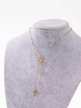 1 pieza Collar con colgante de estilo vintage de cruz y Virgen María con borla para mujer, joyería de fe delicada para uso diario, regalo de cumpleaños, aniversario o fiesta (Aviso: Debido a diferentes lotes de producción, puede haber algunas diferencias de color)