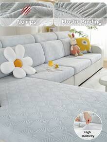 1件水晶叶提花沙发保护套，优雅的全包边松紧带床笠，柔软绒面，可机洗 - 灰色 - 查看 1