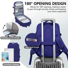 YSTYLE 易捷航空手提行李背包 40x25x18公分/46x30x23公分 男女通用登機箱包 15.6吋筆記型電腦背包 附USB充電器 健行背包 - 藍色 - 查看 9