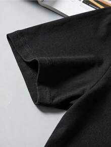 1 Piece Of Men's Clothing, Black T-Shirt With Los Angeles Print, Unisex Casual Crew Neck T-Shirt, Men's Plus Size 5XL Clothing, Lightweight 180 G/M² Knit Fabric, Wash - 黑色 - 查看 5