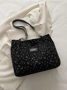 Túi xách đeo vai cỡ lớn, màu trơn, chất liệu nhung mềm mại, thời trang, phù hợp cho trường học, du lịch, mua sắm, hẹn hò, quà tặng cho nữ. Túi xách nhung kẻ, túi đeo vai dây xích thời trang, túi xách nhung cỡ lớn, ba lô, xách tay, dung tích lớn, nhẹ, phù hợp cho nữ sinh trung học, sinh viên đại học, học sinh trung học và phổ thông, hoạt động ngoài trời, du lịch, đi chơi, đi làm, kinh doanh, đi lại hàng ngày. Được trang trí bằng nơ và họa tiết trái tim. - màu đen - Xem 4