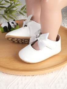1双女童时尚百搭可爱蝴蝶结魔术贴平底玛丽珍鞋，适合0-1岁婴幼儿，春、秋、夏三季皆宜。 - 白色 - 查看 4