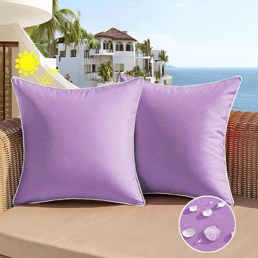 All Smiles Outdoor Waterproof Throw Pillow Covers 18x18 Set Of 2 Purple Decorative Patio Tent Bed Sofa Living Room Furniture Sunbrella Cushion Cases Outside Decor For Couch Garden Bench Porch - Màu tím - Xem 1