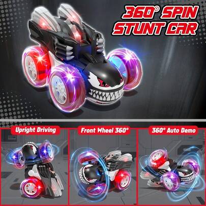 Stuntauto met afstandsbediening voor kinderen - 360° draaibaar, 2,4 GHz afstandsbediening, LED-verlichting, geschikt voor alle terreinen | Oplaadbare speelgoedauto met afstandsbediening | Nieuwjaars-/verjaardagscadeau voor jongens en meisjes