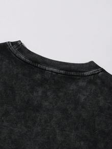 男士黑色无袖上衣，做旧水洗效果，印有数字2。简约图案印花，带有褪色效果。适合休闲和街头风格穿着。 - 黑色 - 查看 7