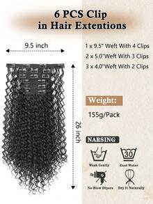 26 Inch Clip-In Hair Extensions, 6pcs Set, Curly Synthetic Hair Extensions, Long Soft Wearable For Women Daily Use - Multicolor - View 4