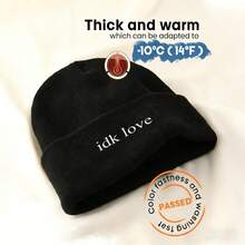 Idk Love Jeremy Zucker Style Long Sleeve  Beanie Winter Double Layer Warm Knit Cuffed Hat Stylish Slouchy Skull Cap For Cold Weather Men Women - 黑色 - 查看 2