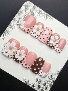 Bộ 10 móng giả phong cách Y2K Baddie, hình vuông ngắn, làm thủ công, màu nude, trắng, hồng, đỏ với các họa tiết kiểu Pháp, chạm khắc, đính hạt, chấm bi, phù hợp cho phụ nữ và bé gái, dự tiệc, sử dụng hàng ngày, bao gồm bộ dụng cụ (màu phụ kiện ngẫu nhiên). - Nhiều màu - Xem 3