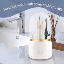 Toothbrush Holders For Bathrooms 360° Rotating With Cover And Draining Water Tooth Brush Toothpaste Holder Bathroom Counter Stand Sink Organizer Caddy For Vanity Makeup Brushes Holder - trắng - Xem 4