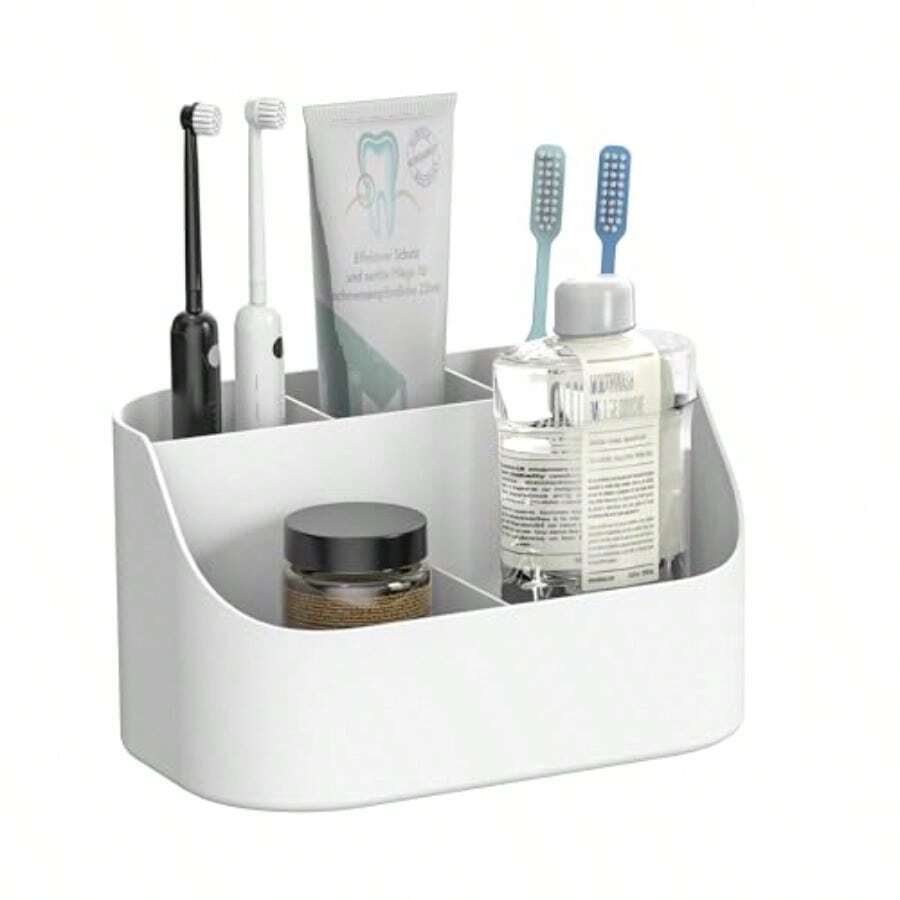 Countertop Toothbrush Holders For Bathrooms Plastic Toothpaste And Electric Tooth Brush Holder Storage Caddy Stand For Shower 5 Slots Cute Bathroom Counter Organizer For Vanity White - trắng - Xem 1