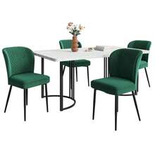 Dining Set (140*80*75cm Dining Table With 4 Chairs), Modern Kitchen Table Set, Dark Green Velvet Dining Chairs, Upholstered Designer Chair With Backrest, White MDF Tabletop, Black Table Legs - Green - View 1