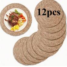 Woven Placemats (Set Of 12), Round Rattan Placemats, Woven Hyacinth Willow Placemats, Heat-Resistant And Non-Slip, Suitable For Plates. Care Instructions: Hand Wash Only. - 藤編餐墊 - 查看 12