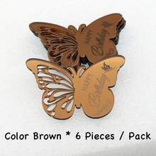AiQi Bakes 6 piezas de decoraciones de pastel de acrílico con mariposas de feliz cumpleaños - Marrón - Ver 5