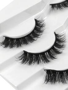 Hinarin 7对自然浓密假睫毛+1个睫毛镊子+2支一次性睫毛刷，浓密卷翘蓬松假睫毛，适合派对、卡通妆容，旅行必备 - 黑色 - 查看 4