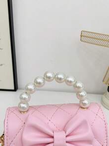 1pc Girls' Solid Color Bow PU Magnetic Closure Fashion Pearl Handbag Shoulder Bag, Suitable For Daily Use All Seasons - A - View 8