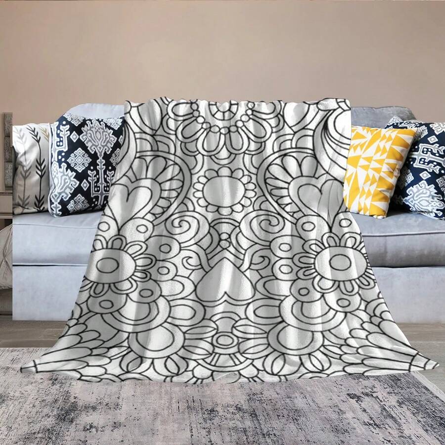 Adult Coloring Book Blanket - & Floral Mandala Heart Design With Love Lettering, Soft Flannel All-Season Cozy Throw For Relaxing Art Activity, Valentine'S Day Gift For Women & Men, Romantic Couples Gift Idea, Durable Bedspread Or Couch Cover Four Seasons Universal Multifunctional Blanket/Perfect Gift, 2D Printing Him, Her Gifts For Her, Him, Family, Boyfriend, Girlfriend, Father, Family, Mother, Lover, Daughter, Son, Grandfather, Grandmother, Friend, Classmate, Pet. Perfect Nap, Camping, Travel, Home, Daily Life, Office Decoration, Birthday, Anniversary, Valentine's Day, Thanksgiving, Christmas, Halloween, Mother's Day, Father's Day, Wedding, New Year Gifts,Back To School Season,Graduation Gift,Sofa,Bed,Car,Bedroom,Living Room,Office, Outdoor Camping, Beach,Wall Decoration,Newly Expanded Themed Collections To Meet A Variety Of Styles And Scenar. - 多色2 - 查看 1
