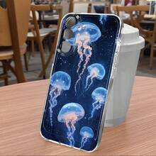 Funda de Teléfono de Sueño de Cielo Estrellado de Medusas Fluorescentes Compatible con Samsung Galaxy A02 A03S A04 A05S A06 A13 A14 A15 A16 5G A21S A22 A23 A24 A25 A26 A32 A34 A35 A36 A50 A52 A53 A54 A55 A56 A73 S21 Ultra S22 Plus S23+ S24 FE S25 Funda Protectora Transparente Duradera y Antigolpes de TPU de Personalidad Creativa - Multicolor - Ver 6
