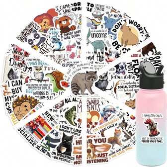 50 st klistermärken med roliga djurcitat, engelska graffitidekaler för telefonskal, scrapbooking, dekoration