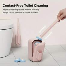 Home Care Disposable Toilet Brush Set With Wall-Mounted Design, No Dead Angle Cleaning & Powerful Stain Removal, Disposable Replacement Heads For Toilet Cleaning - 粉色 - 查看 4