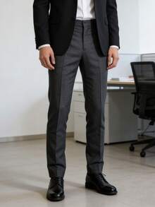 Men's Tailored Dress Pants - Dark Grey - View 4