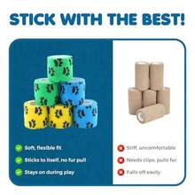 SunGrow Cat Self-Adhesive Bandage Wound Care Cuts Post-Surgery Hot Spots 2" W Stretchable From 4" To 7" Breathable Vet Wrap Gauze 2 Rolls Per Color (Yellow Blue Green) 6 Pcs Per Pack# Lala - As Pic - View 7