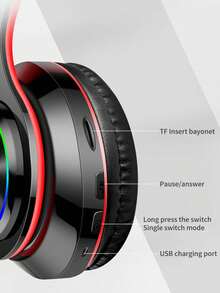 B39 RGB Lighting Wireless Headphones, Gaming Headset With Deep Bass, HIFI Sound Quality, Super Long Battery Life, Compatible With Apple, Android, 150mAh - Black and Red - View 6