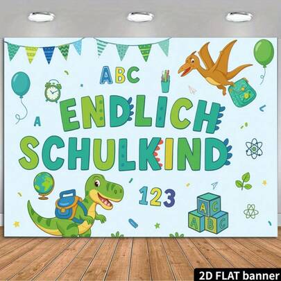 2D Flat Dinosaur Cute Back To School, Welcome Back To School Polyester Party Banner, First Day Of School Party Photography Background, Suitable For School Opening Classroom Hanging Background, Outdoor Garden Fence Balcony And Indoor