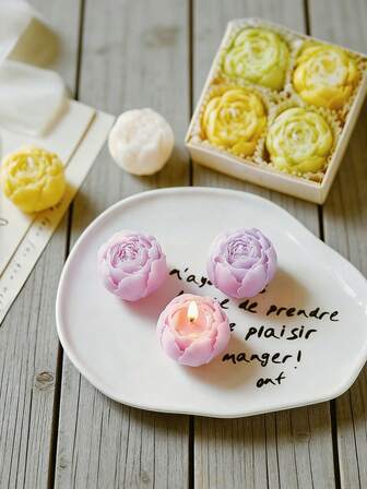 4pcs Rose Scented Candle Gift Set - 5 Fragrance Types (Including Lavender) And Colors, Natural Soy Wax, Smokeless, Long-Lasting Aroma, Home Decor, Gift For Her (Birthday/Valentine's Day/Wedding/Anniversary)