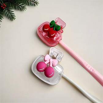 2 piezas Soporte para cepillo de dientes con elemento de cereza, diseño lindo de cereza con soporte de cepillo de dientes blanco y rojo transparente, diseño compacto y portátil para proteger la cabeza del cepillo de dientes, con agujeros de drenaje para una mejor ventilación, adecuado para el hogar, dormitorio, hotel, estudio, viaje