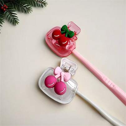 2 buc Suport pentru periuță de dinți Cherry Element, Design drăguț cu element de cireșe cu suport transparent alb și roșu pentru periuță de dinți, Design compact și portabil pentru a proteja capul periuței de dinți, Cu orificii de drenaj pentru o ventilație mai bună, Potrivit pentru casă, cămin, hotel, studio, călătorii