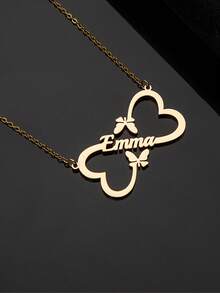 1pc Personalized Name Butterfly Necklace, Minimalist Infinity Loop Name Necklace, Customized Stainless Steel Name Necklace, Elegant Customized Gift For Her, Birthday Gift, Anniversary Gift, Valentine's Day Gift, Mother's Day Gift - Gold - View 2